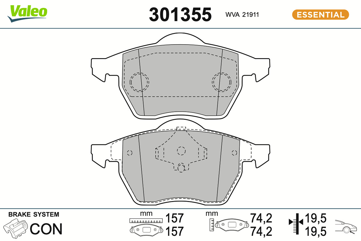 Jeu de 4 plaquettes de frein VALEO ref. 301355